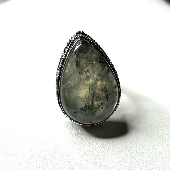 Green Prehnite Natural Gemstone Sterling Silver Statement Ring - Picture 4 of 6